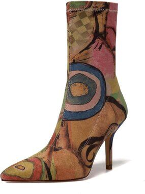 Women's Brown B Heels Ankle Boots Pointy Toe Stiletto Heel Stretchy Sock Booties